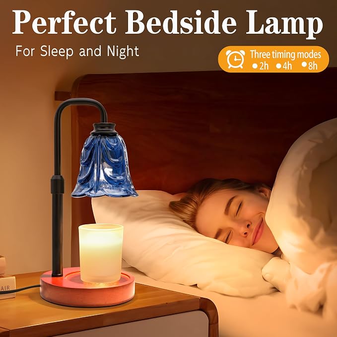 XJZJY Candle Warmer Lamp with Timer Dimmer, Adjustable Height Blue Tulip Candle Wax Warmer, Christmas Birthday Gift for Mom Women, House Warming Gifts for New Home Bedroom Decor,Flower Blue