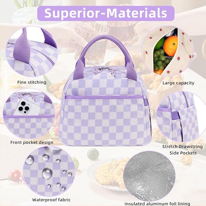 LEDAOU Insulated Lunch Box Corduroy Lunch Tote Bags Leakproof Cooler Lunch Case for Travel Work Picnic