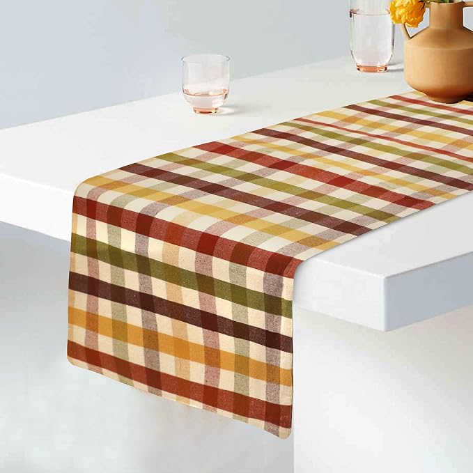 Urban Villa Fall Table Runner Harvest Checks 14''x72” 100% Cotton Over Sized Runner Heavier Quality Ideal Thanks Giving Dining Wedding Dinner Parties Everyday Use