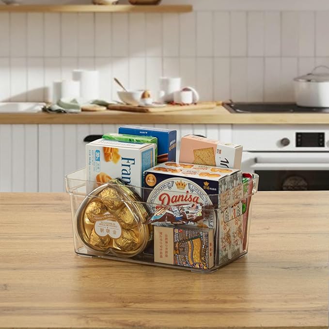 Basicwise Set of 3 Small Clear Storage Containers with Lid For Kitchen Pantry Cabinet & Fridge Storage For Organizing Snacks Produce Supplies Or Essentials Durable Bin For Home Apartment Or Office Use
