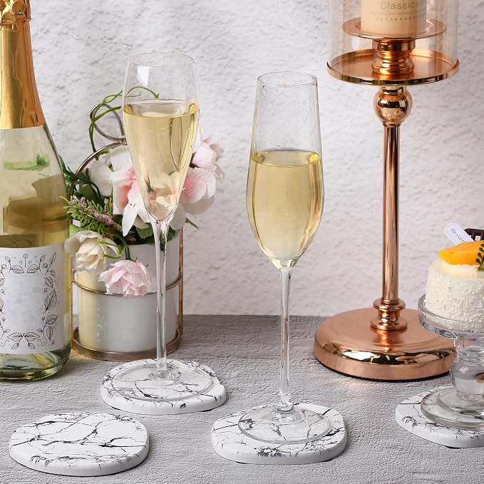 Diatomaceous Earth Coasters Set of 4，Cool Absorbent Quick-Dry Drink Coasters for Desks, Cute Modern Stone Design with Stylish White Aesthetic (4, Marble White)