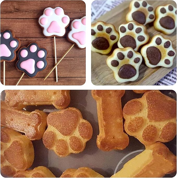 8PCS Dog Bone and Dog Paw Print Cookie Cutters Set, Stainless Steel Metal 4 Sizes Dogs Bone Paw Shape Cookie Cutter, Dogs Theme Party Cookie Cutter Molds for Homemade Treats Baking