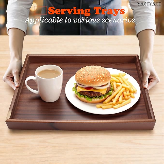 Wood Tray for Kitchen Counter, 12"x8"x1.5" Small Serving Tray with Handle for Ottoman, Coffee Table, Kitchen, Home Decor, Bathroom