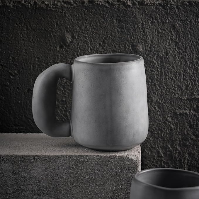 Uaral Ceramic Large Coffee Mugs,Pottery Coffee Mug Set with jumbo handle,Handmade mugs for Coffee,Latte,Milk,Cocoa or Tea,20oz,Set of 2(Dark Gray)