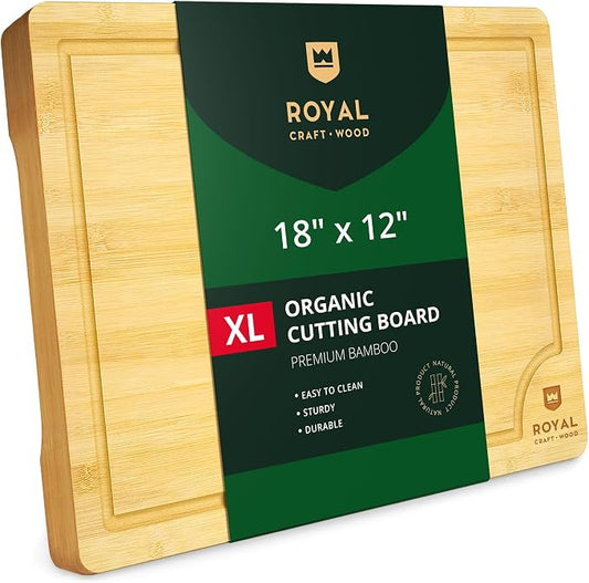 ROYAL CRAFT WOOD Bamboo Cutting Board with Juice Groove - Kitchen Chopping Board for Meat Cheese and Vegetables, Heavy Duty Serving Tray