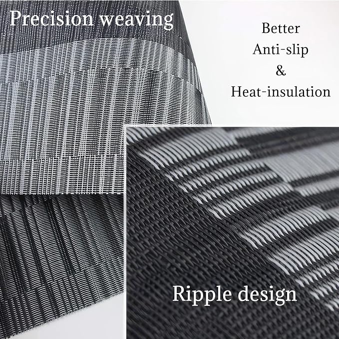 Wipeable PVC Vinyl Woven Table Placemat,Set of 6,Heat-Resistant Dining Mats for Kitchen, Indoor Outdoor Use,12×17 Inch,Silver Gray Gradient