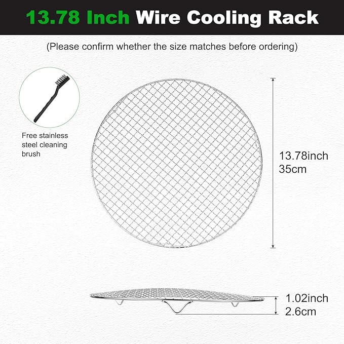 M METERXITY 1 Pack Wire Cooling Racks for Baking with Legs, Round Stainless Steel Cooling Racks for Cooking Baking Steaming BBQ, Dishwasher Safe [13.78'' x 2.6'', Free Cleaning Brush]