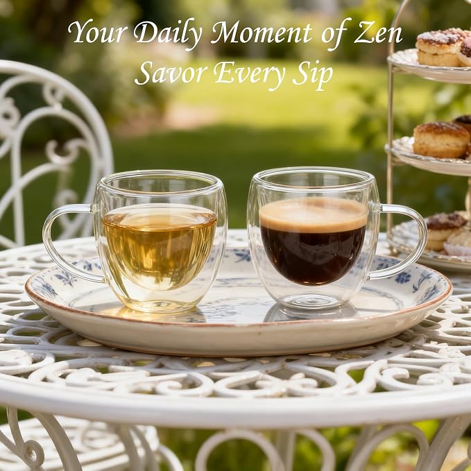 Gulex Espresso Cups Double Wall Glass Coffee Espresso Cups with Handle 4 oz