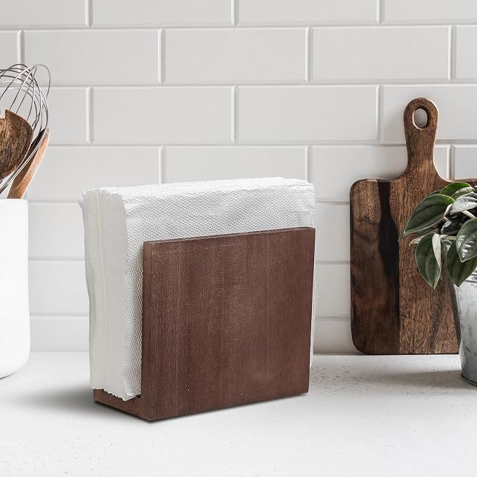 Rustic Wooden Paper Napkin Holder Farmhouse Napkin Storage Dispenser For Tables Kitchen Office Accessories for Restaurants, Dining Home Decor, Nature Vintage Home Gift Bar Decor (brown)