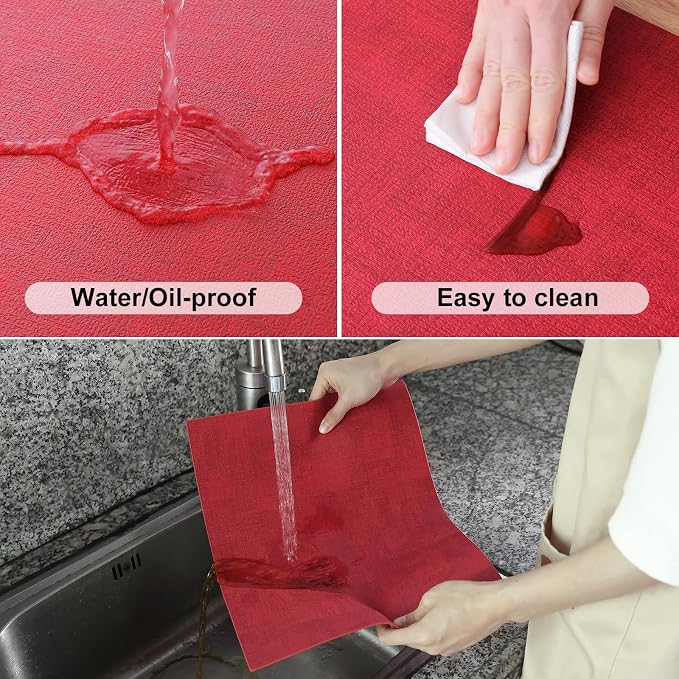 Homaxy Faux Leather Heat Resistant Placemats for Dining Table Set of 6, Waterproof Wipeable Washable PU Table Mats, Easy to Clean Anti-Slip Place Mats, 11.8" x 17", Red