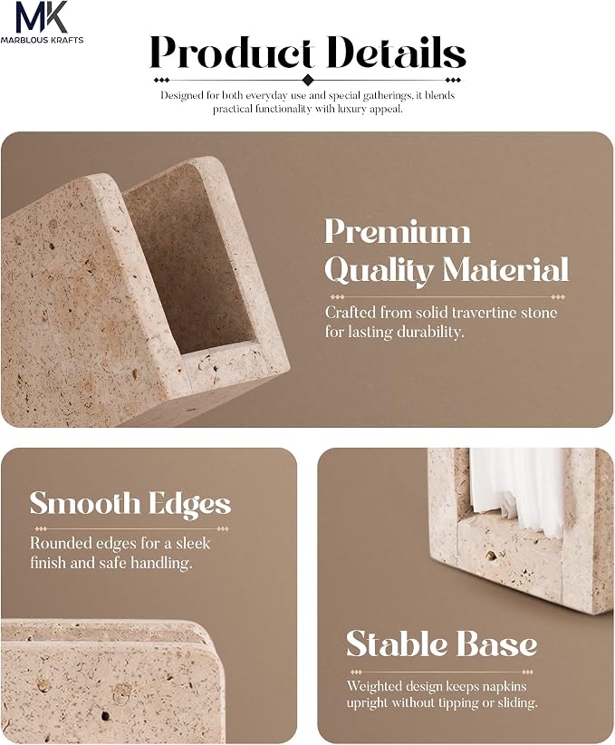 Travertine Mini Napkin Holder 3" x 4" Inch Serviette Holder for Table, Kitchen & Dining Decor, Coffee Bar Use, Ideal Napkins dispenser Bathroom Counter Organizer & Farmhouse Home
