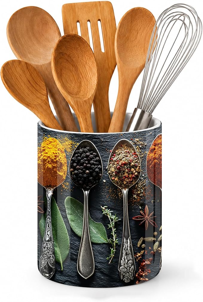 Ceramic Kitchen Utensil Holder for Countertop,Cooking Herbs Spices Large Utensil Crock for Kitchen Counter,Cooking Utensil Organizer for Spatulas,Spoons