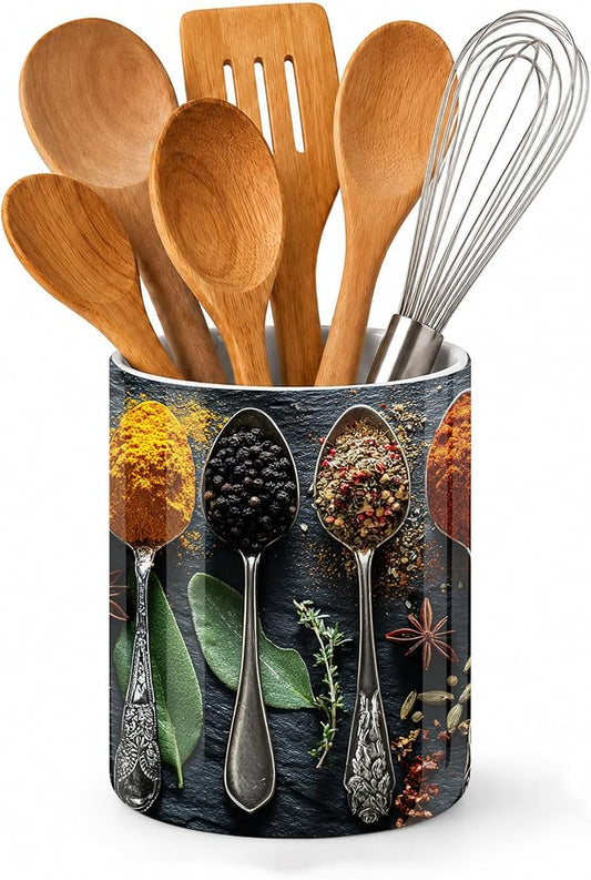 Ceramic Kitchen Utensil Holder for Countertop,Cooking Herbs Spices Large Utensil Crock for Kitchen Counter,Cooking Utensil Organizer for Spatulas,Spoons