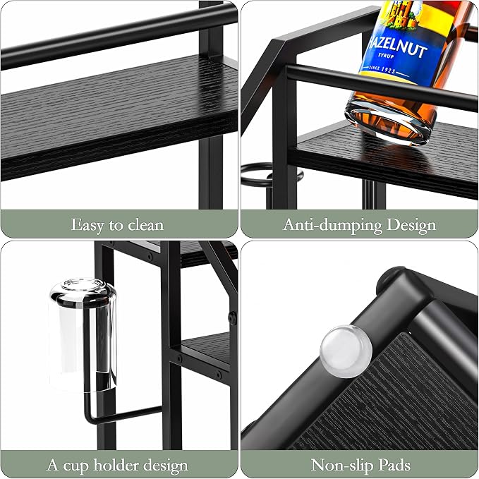 Coffee Syrup Rack Organizer, Spice Racks, Syrup Bottle Holder Stand for Coffee Bar, 4-Tier 16 Bottles Storage Shelves for Syrup, Wine, Dressing for Kitchen Countertop,Black