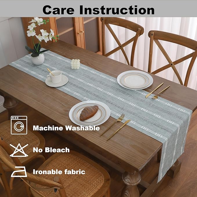Gernaice Boho Table Runner, Embroidered Cotton Linen Farmhouse Table Runners for Dresser End Coffee Table Home Decor, 24" L X 13" W Grey