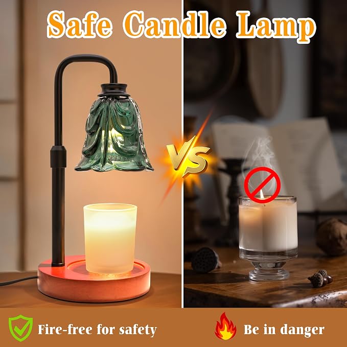 XJZJY Candle Warmer Lamp with Timer Dimmer, Adjustable Height Green Tulip Candle Wax Warmer, Christmas Birthday Gift for Mom Women, House Warming Gifts for New Home Bedroom Decor,Emerald Green