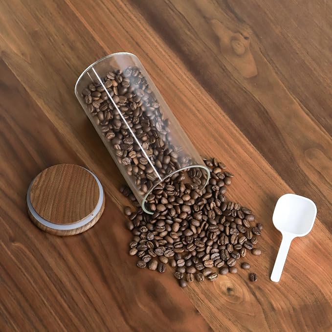 Vandroop 27oz Glass Storage Jars with Airtight Walnut Lid, Clear Glass Containers for Tea, Sugar, Candy, Cookie, Coffee Bean 800ml