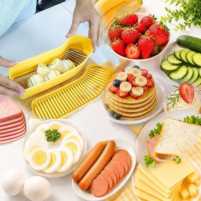 JAYVAR Extra Large Banana Slicer, Spam Slicer, Egg Cutter for Hard Boiled Eggs, Cheese Butter Cutter for Hot Dog Slicing, Multipurpose Strawberry Slicing Kitchen Gadgets for Fruits and Vegetables