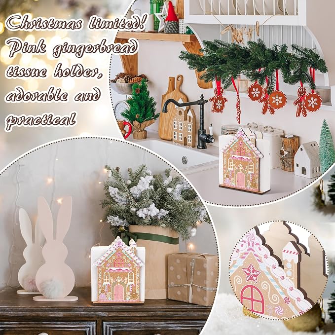 Namalu Christmas Napkin Holder for Tables Gingerbread House Napkin Holder Wooden Xmas Cute Cocktail Tissue Dispenser Wood Farmhouse Modern Tissue Dispenser for Storage