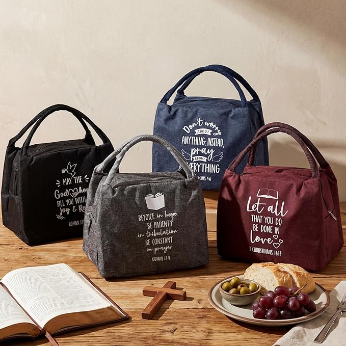 12 Pcs Christian Lunch Bags Bulk First Communion Favors Religious for Mom Church Gifts Bulk Reusable Lunch Boxes for Women Men Mom Teacher Staff