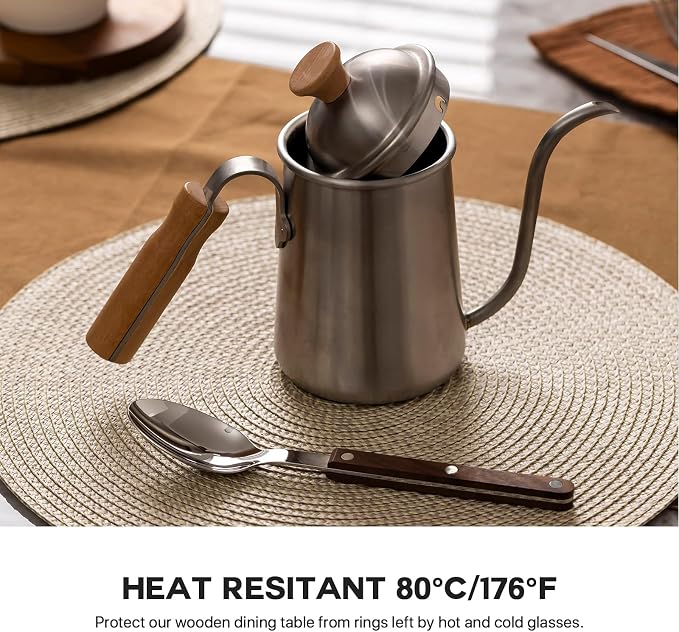 Baroyal Round Placemats Set of 4 Plastic Woven Placemats Washable Wipeable Table Mats for Dining Table Heat Resistant Non-Slip Circle Place Mats (Beige-Brown)