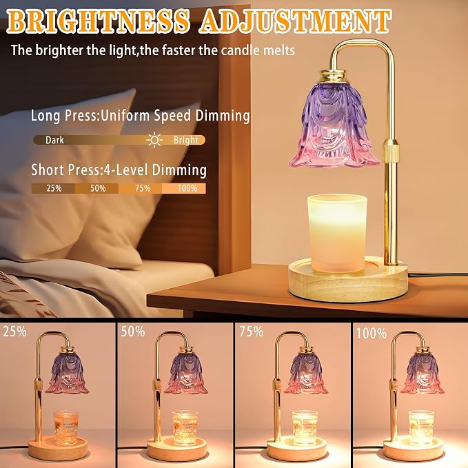 XJZJY Candle Warmer Lamp with Timer Dimmer, Adjustable Height Pink Tulip Candle Wax Warmer, Christmas Birthday Gift for Mom Women, House Warming Gifts for New Home Bedroom Decor,Gradient Pink