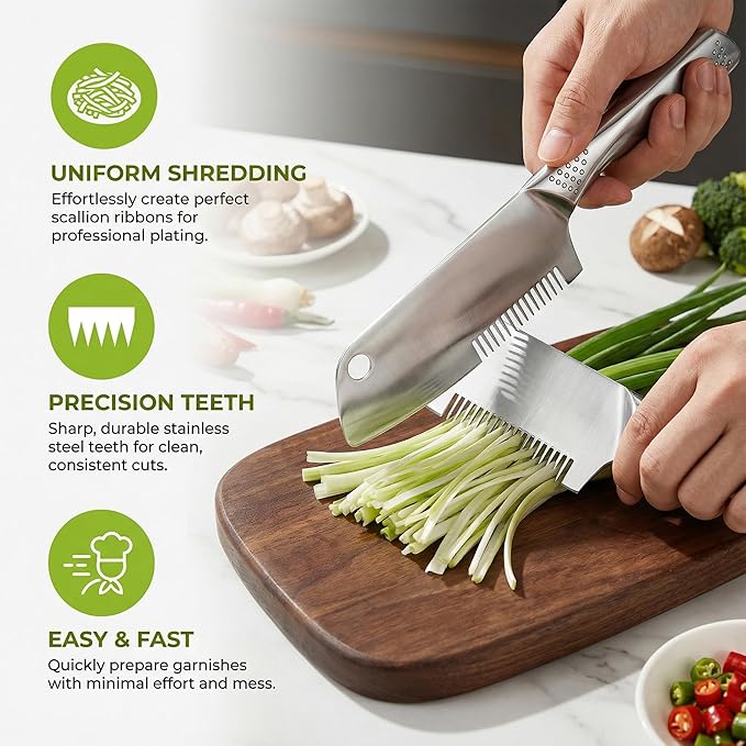 Stainless Steel Multi-Purpose Julienne Peeler, 2-in-1 Vegetable Julienne Slicer Blade, Quick & Easy Kitchen Multifunctional Shredder Cutter Tool for Fruit, Potatoes, Carrot, Green Onion (Large)