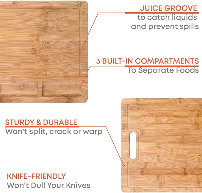 Wood Cutting Board for Kitchen 17x12" – Extra Large Bamboo Cutting Board with Juice Groove, Butcher Block, Wooden Chopping Board, Serving Tray – BlauKe®