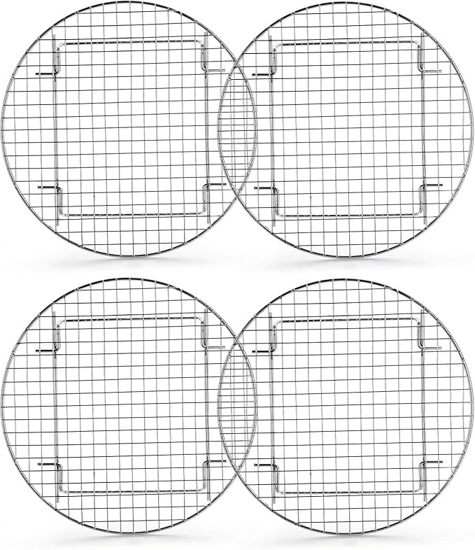 Foraineam 4 Pack 10.5 inch Steamer Rack Round Grilling Rack for Cooling Steaming Baking Cooking, Lifting Food in Pots, Cake Pan, Pressure Cooker and Oven