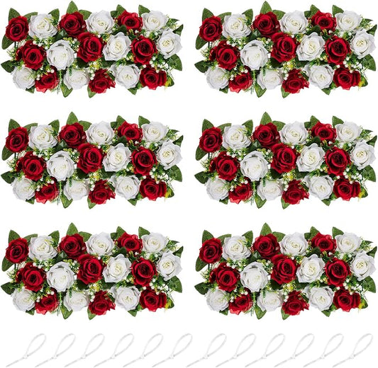 NUPTIO Flower Wedding Centerpieces for Tables - 6 Pcs 19.6in Long Burgundy & White Artificial Flower Arrangement for Dining Table Centerpiece- Fake Rose Arrangements for Weddings Birthday Party Decor