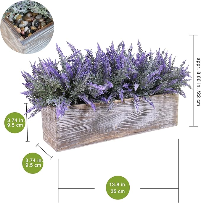 Winlyn 14" Faux Lavender Plant in Rustic Rectangular Wood Planter Box Artificial Lavender Flower Arrangement Potted Plant for Farmhouse Wedding Centerpiece Provence Home Office Room Table Mantel Décor