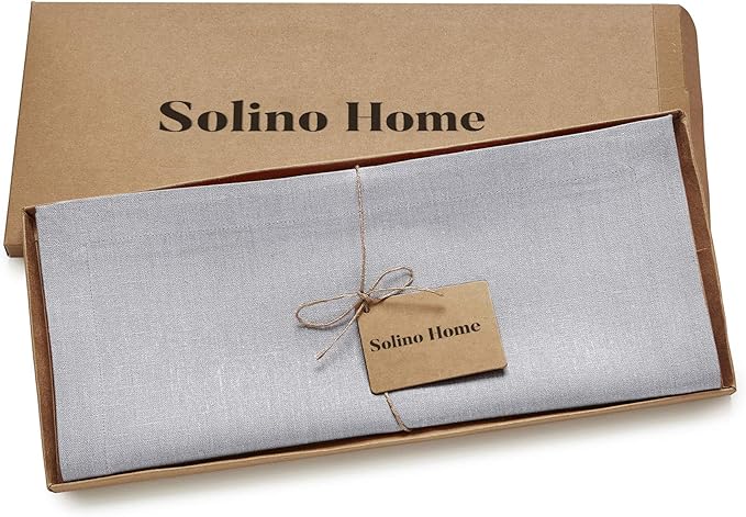 Solino Home Linen Light Grey Table Runner 120 Inches Long - 100% Pure Linen 14 x 120 Inch Table Runner for Spring, Summer - Diana Medium Weight