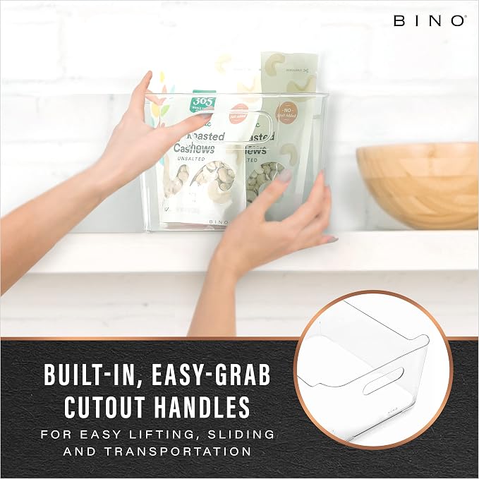 BINO | Plastic Storage Bins, Small - 2 Pack, Clear | THE SOHO COLLECTION | Pantry Organizers and Storage Containers Fridge Organizer Bins Kitchen Cabinet Organizer Medicine Cabinet Bin