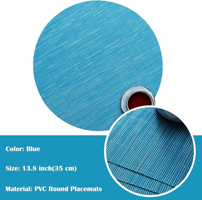 Round Placemats Set of 4 Woven Table Mats Washable Non-Slip Placemats 13.8 Inch for Christmas Decoration Home Wedding Party,Blue