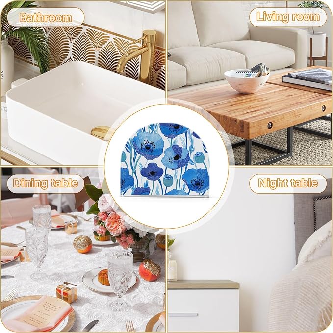 Blue Poppy Flowers with Light Blue Leaves Napkin Holder for Table Acrylic Vertical Napkin Holders for Paper Napkins Decor Napkin Dispenser for Home Party Dining Cocktail Kitchen Accessories, 2 Pack
