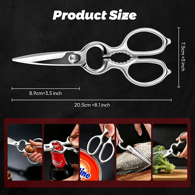Upgraded Version of Detachable Kitchen Scissors, Mirror-Finish All-Steel Forged Stainless Steel Kitchen Shears Come Apart Food Scissor for Pizza Meat Bone Chef Scissors Heavy Duty Metal Shears, Silver