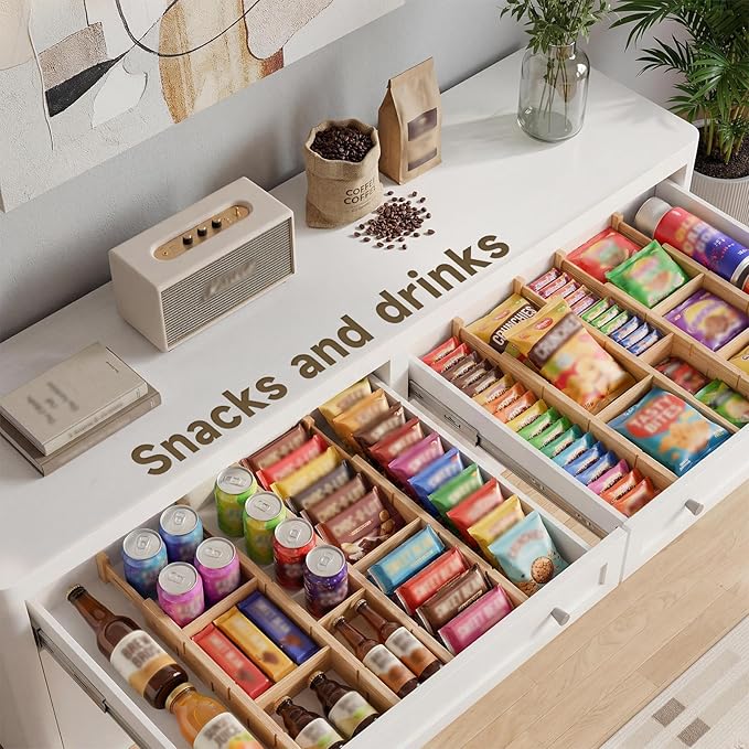 Bamboo Drawer Dividers, Expandable Kitchen Drawer Organizer, Include 4 Dividers, 4 Small Inserts and 4 Medium Inserts for Home, Office, Dressers