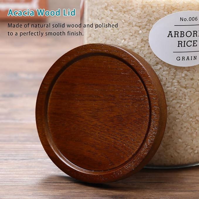 2-pack 3/4 gallon glass storage container with Acacia Wood Lids and glass spoon, Sealable Waterproof, Large Tall Glass Jar,Glass food storage Jars Set for Coffee bean, Nut, Candy, Cereal, Flour，sugar