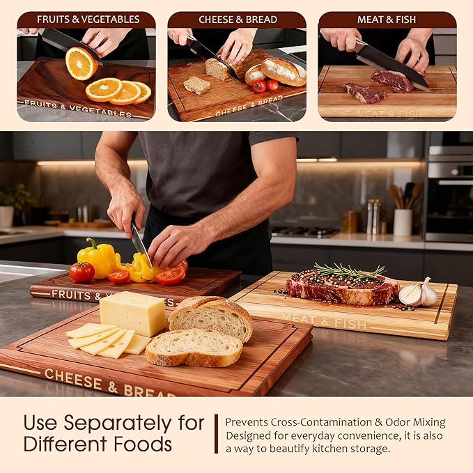 3-Piece Wooden Cutting Boards Set Like Books Wood & Brown | Acacia, Sapele & Peruvian Walnut Book Shaped Cutting Board with Stand Decorative & Functional Cutting Boards for Kitchen