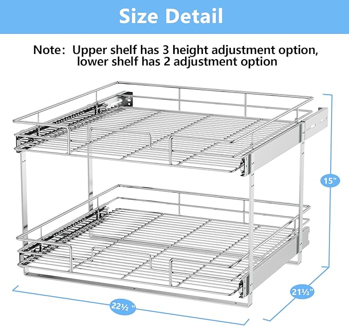 LOVMOR 2 Tier Individual Pull Out Cabinet Organizer 22½" W x 21½" D, Slide Out Kitchen Cabinet Storage Sliding Shelves