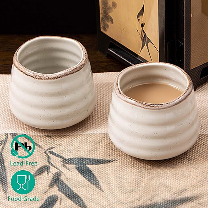 4pcs Japanese Tea Cup Set – Mini Size Cup 5OZ Ceramic Matcha Cup, Handless Espresso Cups, Cute Small Porcelain Coffee Mugs for Coffee Tea Lovers, Dishwasher & Microwave Safe(Retro Grey)