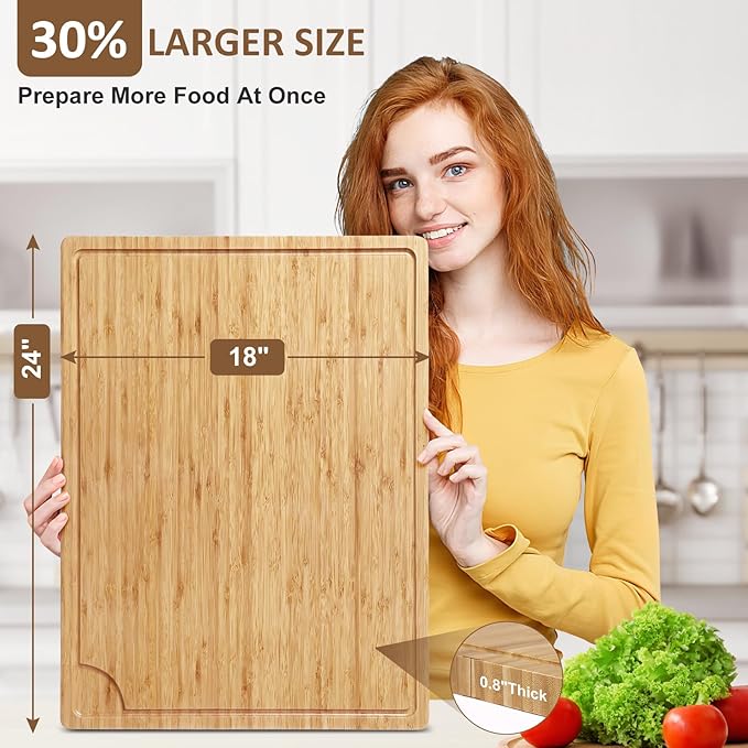 GAOMON 24 x 18 In Extra Large Bamboo Wood Cutting Board, Large Kitchen Chopping Board with Juice Groove, Cheese Charcuterie Board, Butcher Block, Charcuterie Board, 100% Organic Bamboo