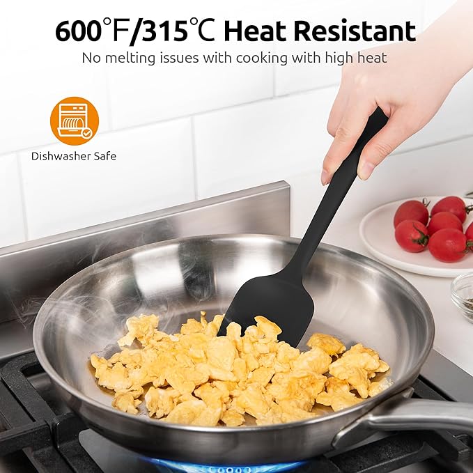 600ºF Heat Resistant Silicone Spoons: U-Taste Flexible Baking Spoon Spatula & Cooking Scoop Spoonula, Seamless Soft Kitchen Utensils for Serving, Scraping, Scooping in Non-Stick Cookware (Black)