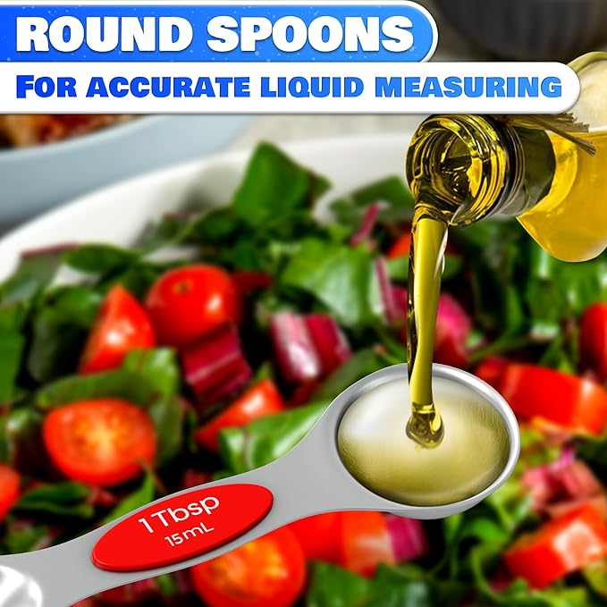 8 Pcs Magnetic Measuring Spoons Set Stainless Steel – Magnet Measuring Spoons 1/8 Tsp–1 Tbsp with Dual-Sided Design – Fits Narrow Spice Jars | Dry & Liquid Ingredients | Kitchen Ladle Gift Ideas