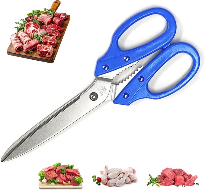 Multipurpose Kitchen Shears Heavy Duty Japan Tanaka Scissors Diamond Cut Stainless Steel 타나카 방산시장 강주은 주방가위 깡스가위 (Blue)