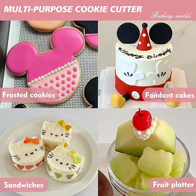 Mouse Kitty Winnie the Pooh Cookie Cutter Set Stainless Steel Sandwich Biscuit Fondant Cutters for Kids DIY Lunchbox Bento Box Fruit Cutters Cake Decoration, Pack of 12 (Cartoon Cookie Cutters Set)