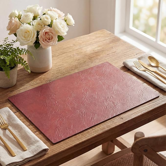 Artoid Mode Red Faux Leather Placemats Set of 6, 12x18 Inch Waterproof Wipeable Heat Resistant Vinyl Place Mats, Reversible Table Mats for Christmas Kitchen Dining Decor