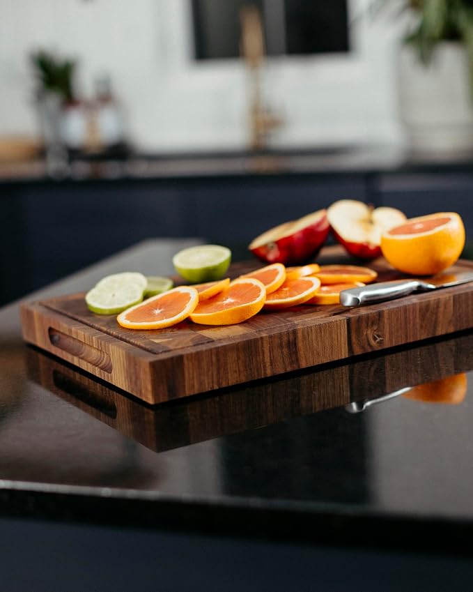Handmade Walnut Cutting Board – Wooden Chopping Board with Juice Groove and Handles – Durable, Knife-Friendly, and Made in the USA (Medium)
