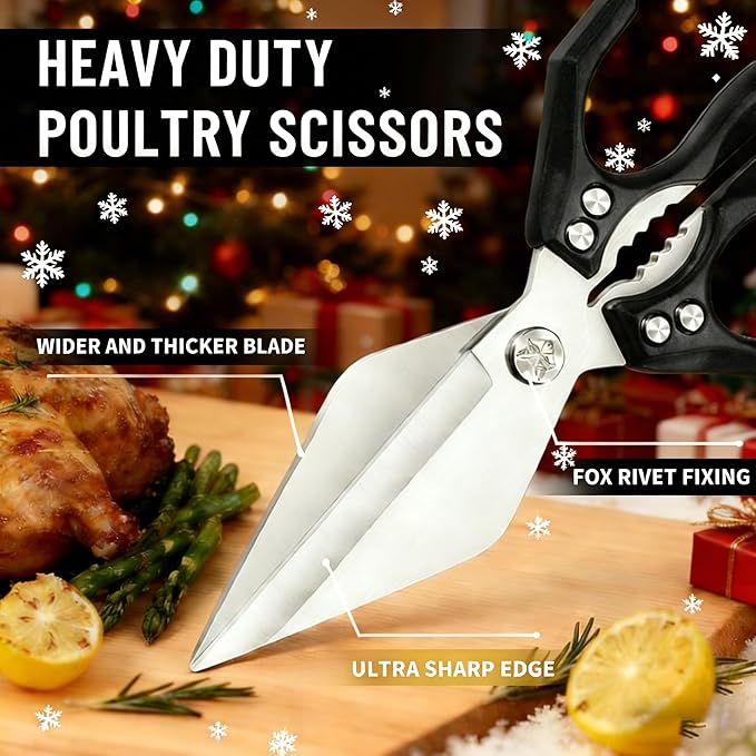 Seattleget Multifunctional Heavy-Duty Kitchen Shears,Chicken Bone Scissors,Japanese Style High Carbon Steel Cooking Scissors,Poultry Shear,Poultry Shear,for Meat,Seafood and Bone Cutting(Black)