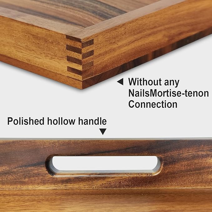 22x22Inches Walnut Wooden Ottoman Tray with Handles,Square Coffee Table Serving Tray for Home Decor,Couch Table for Party,Patio Breakfast Trays for Bed no Legs